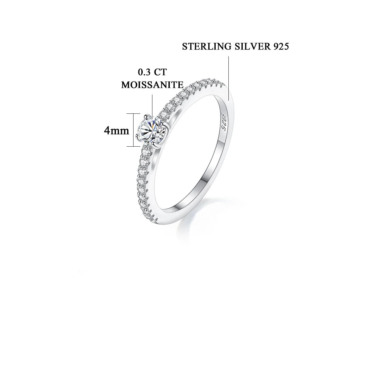 Sinca | Sterling Silver Small Moissnaite Ring